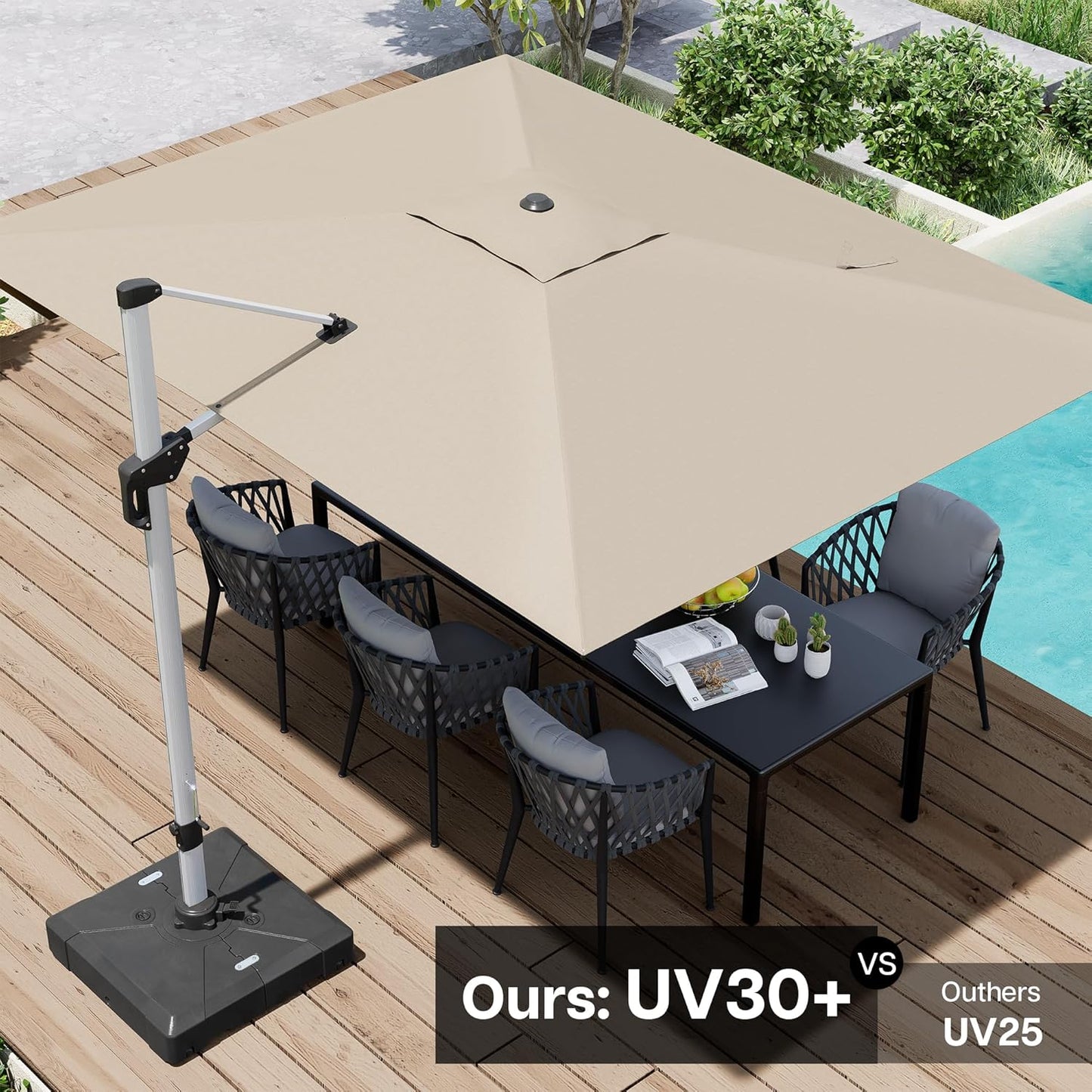 Patio Umbrella, 9' X 12' Outdoor Cantilever Umbrella with 360-degree Rotation for Garden, Deck, Backyard, Pool and Beach, Beige