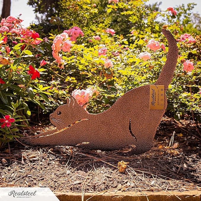 RealSteel I 3 Pack Steel Cat Garden Decor I Outdoor Yard Decorations I Gift for Cat Lovers I Lawn Ornaments and Statues I Garden Signs Decorative Outdoor - Penny Vein
