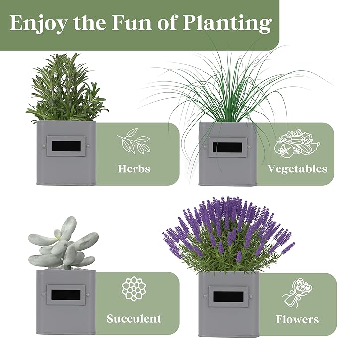 PERFNIQUE Indoor Herb Garden, Herb Garden Planter Set with Tray, Farmhouse Indoor Plant Pots, Windowsill Herb Garden with Drainage(Planter only) for Indoor/Outdoor, Window Pots(Grey)
