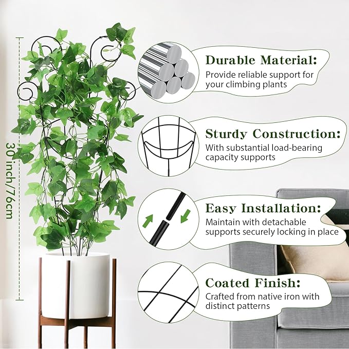 ZOUTOG Trellis for Climbing Plants Indoor 30 Inch, Houseplant Trellis for Potted Plants Metal 4Pcs for Vine Ivy Flower Support,Moon Shape,Black