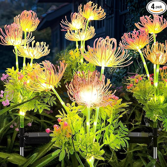 Solar Garden Lights Outdoor, 4 Pack Solar Flowers Lights,12 Head Waterproof Flower with Glowing Stems, Outdoor Solar Light for Yard, Pathway, Garden Decor & Gardening Gift