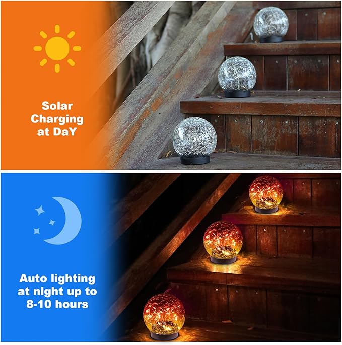 Solar Globe Lights Outdoor Waterproof-Solar Balls-Solar Garden Lights-Solar Orbs for Outside 2 Pack Cracked Glass Ball for Lawn Patio Yard Backyard Decorations