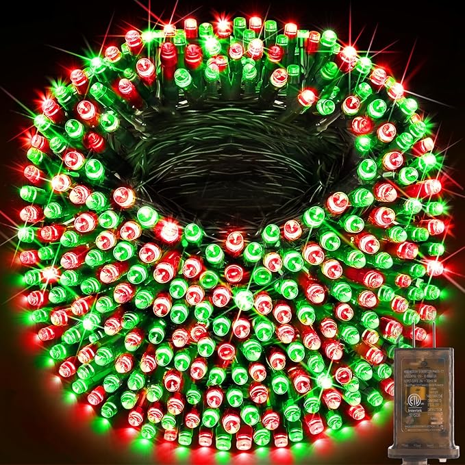 KNONEW 600FT 1500 LED Christmas String Lights Outdoor Green Wire Fairy Light 8 Modes & Timer Plug in Waterproof LED String Lights for Xmas Yard Tree Wedding Party Holiday Decorations(Red and Green)