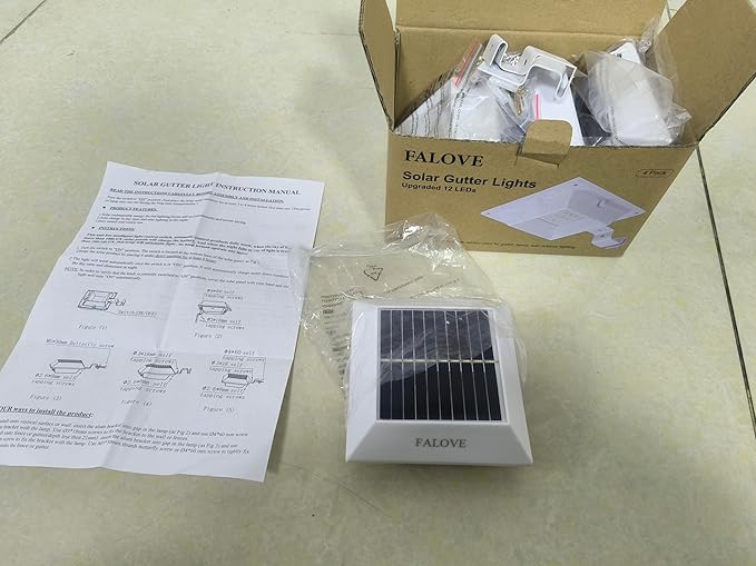 4 Pack White Solar Powered Gutter Lights Outdoor Decorative Waterproof 12 LEDs Yard Lamp for Lighting Fence, Railing, Outside Wall, Deck, Garden, Path, Backyard, Walkway, Patio, Holeless Installation