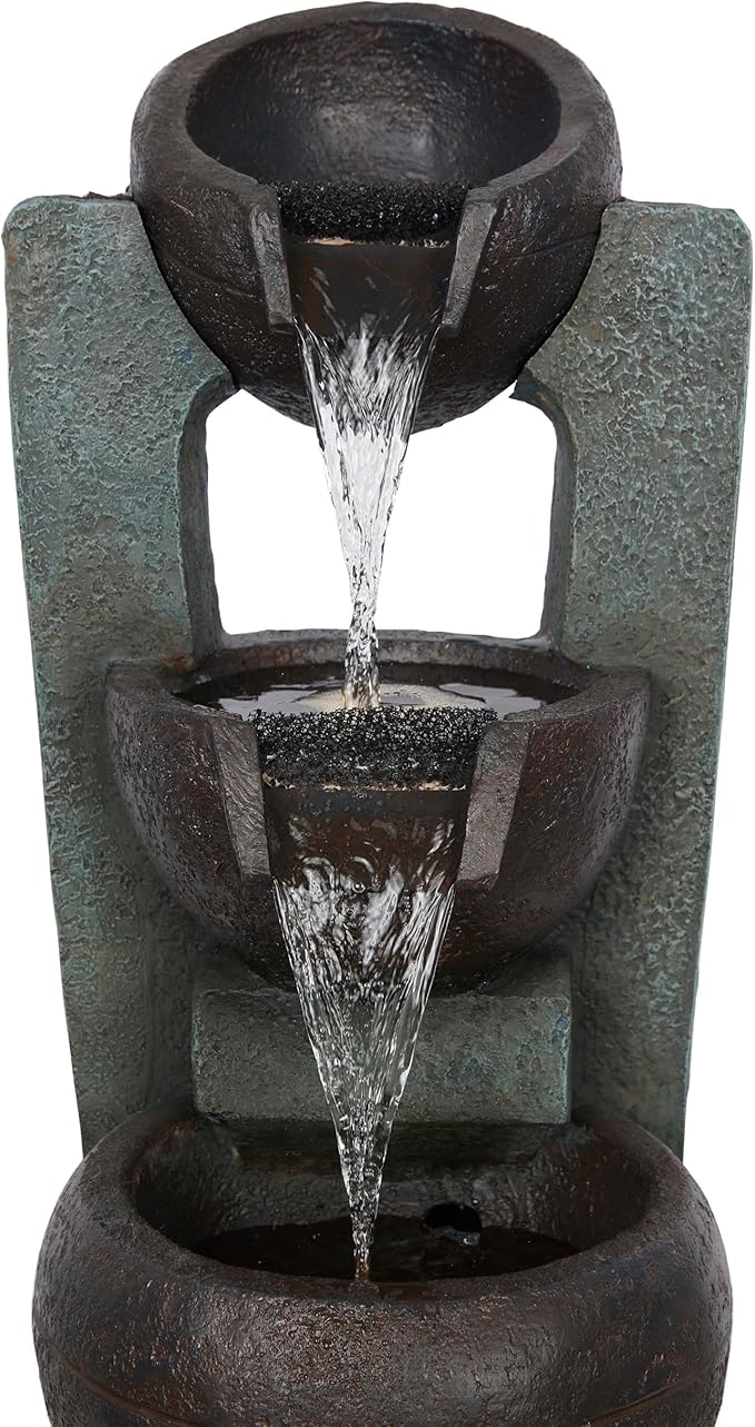 Alpine Corporation TZL400 34" 3 Tier Basin Cascading Fountain with LED Lights, Elegant Outdoor Water Feature for Garden, Patio, Yard & Outdoor Spaces, Relaxing Waterfall Fountain, Gray