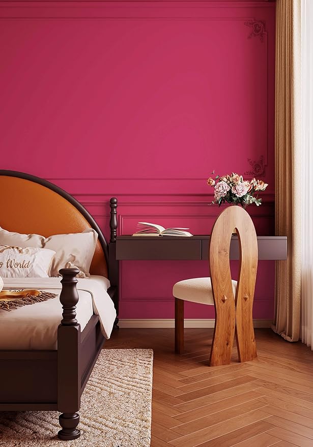 Dimoon 236''x17.7'' Pink Peel and Stick Wallpaper Contact Paper Modern Self Adhesive Wall Paper Removable Renter Friendly Textured Solid Color Shelf Cabinet Vinyl Roll (236''x17.7'',Rose Red)