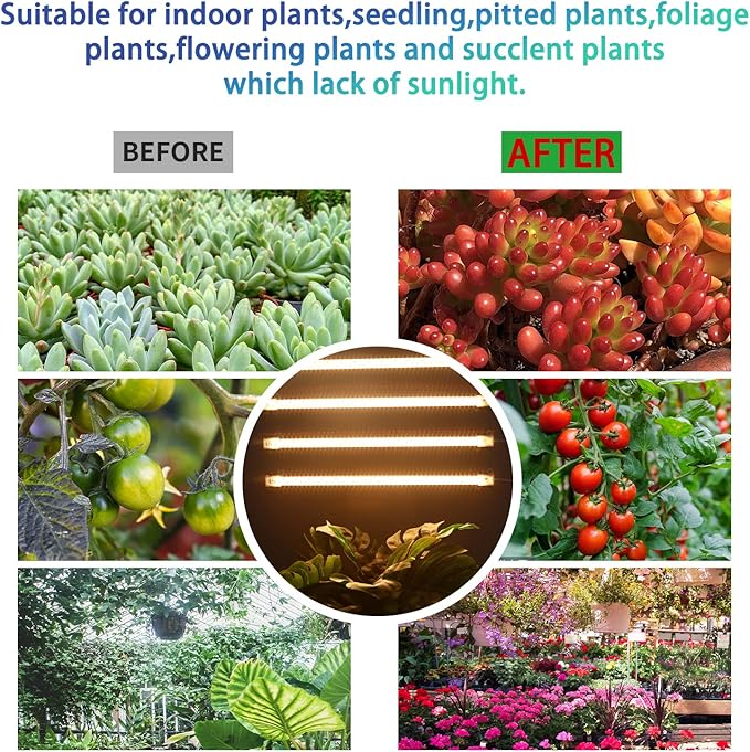 Two Heads Strip Growing Lamp, Full Spectrum Grow Light Strips for Indoor Plants with Auto ON/Off Timer & 4 Dimmable Levels, Led Grow Light for Green House Hydroponics Succulent