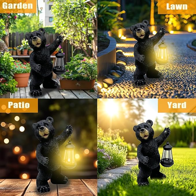 Solar Lantern Garden Statue Decoration, Outdoor Bear Statue Lights for Patio Patio Decor - Unique Housewarming Gift for Grandma Wowen Mom Friend, Cute Spring Ornament