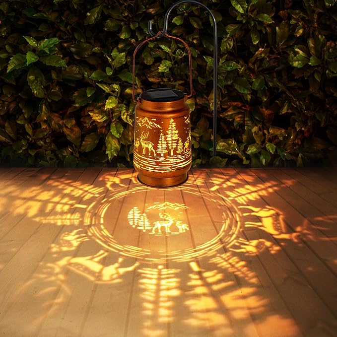 Solar Lanterns Outdoor Garden Decor, Gifts for Women, Mom, Grandma, Birthday, Thanksgiving, Decorative Waterproof Hanging Metal LED Light for Yard, Patio, Lawn, Landscape, Backyard (Deer)