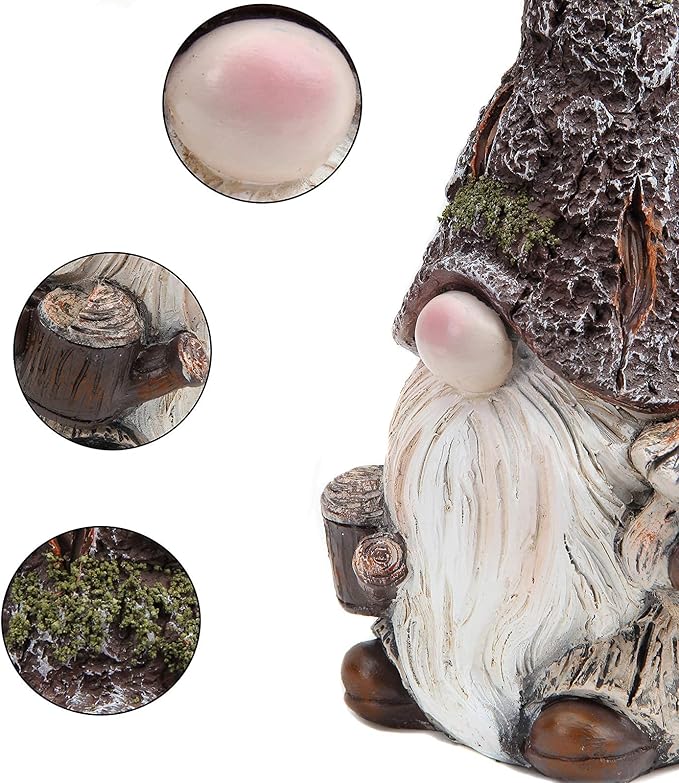 Leekung Garden Gnomes Statue Garden Decor,Outdoor Gnomes Garden Decorations,Indoor gnome Figurine Woodstone Color for Home Decoration