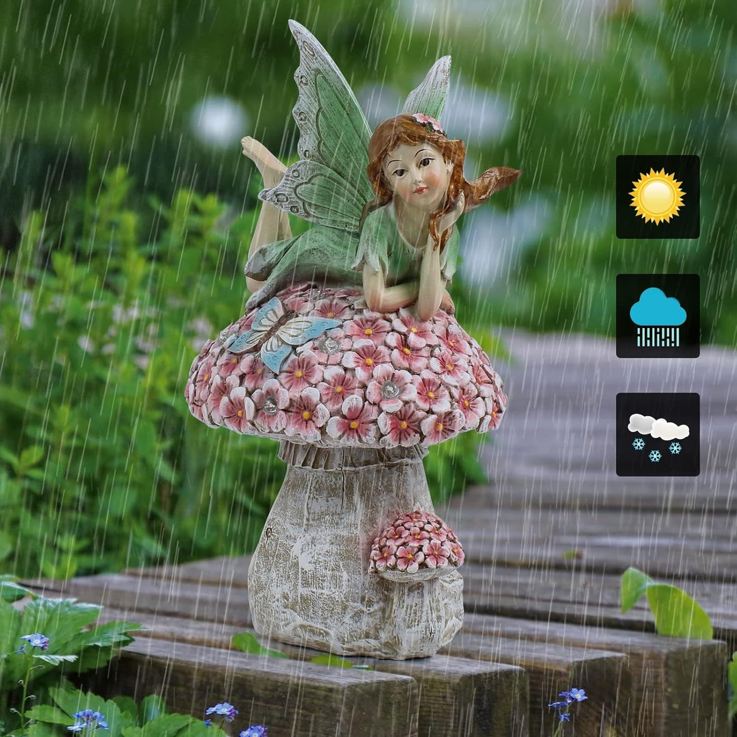 Garden Fairy Decor for Outside, Fairy Garden,Flower Fairy Outdoor Statue,Solar Powered Resin Ornaments,Patio Lawn Yard Porch, Garden Fairy Figurines for Home Garden Gifts,8.66inches Tall
