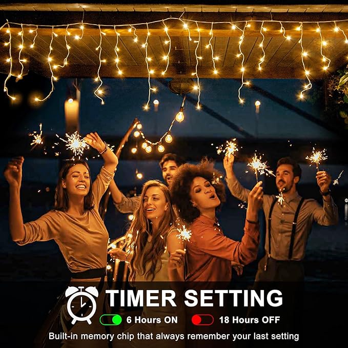 Icicle Lights for Outside, 33FT 400 LED Christmas Lights Outdoor Indoor with 8 Modes Waterproof, Connectable Plug in String Hanging Light for House Roof Yard Wedding Holiday Decor, Warm White