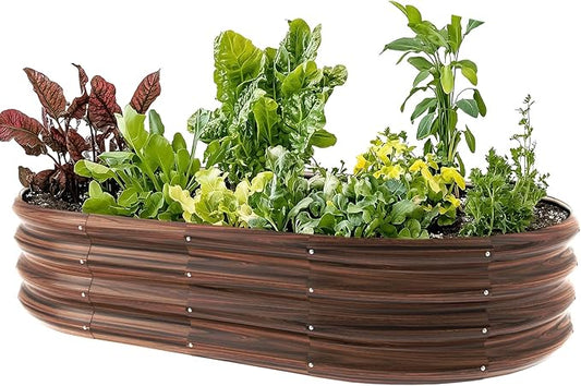 5x3x1ft Oval Galvanized Raised Garden Bed Outdoor 9-in-1 Large Metal Modular Planter Box Raised Beds for Gardening,Vegetables,Fruits,Flowers & Herbs (Brown)