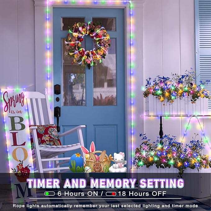 Easter Lights, 100FT 300 LED Rope Lights Outdoor, Plug in String Lights with Waterproof 8 Modes, Connectable Twinkle Light for Indoor House Patio Garden Party Decorations, Pastel Multicolor