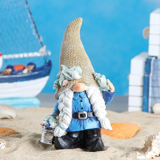 Leekung Gnome Statue Garden Decor - Ocean Gnome Figurine for Patio Lawn Yard Backyard Outdoor Indoor Home Decoration,Summer Gnomes with Shells Starfish,Swedish Beach elf tomte, for Women