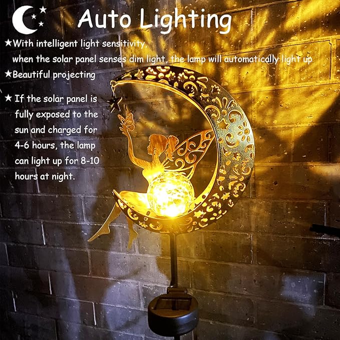 Solar Fairy Garden Decor for Outside,Solar Garden Lights Outdoor Decorative,Patio Fairy Garden Statues Decor,Yard Decor,Lawn Ornaments,Metal Yard Art,Unique Angel Gifts for Women,1PC