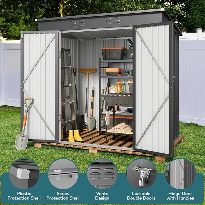Gizoon 6' x 4' Outdoor Storage Shed with Double Lockable Doors, Anti-Corrosion Metal Garden Shed, Waterproof Shed Outdoor Storage Clearance for Backyard Patio Lawn-Dark Gray