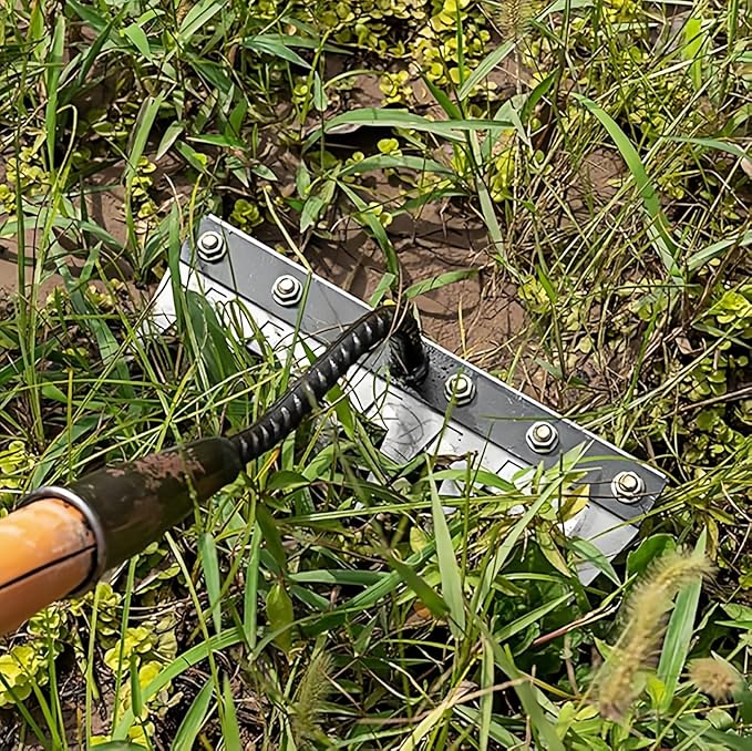 Gardenia Iron Weeding Rake, Iron Rake 2.0 for Gardening and Weeding, Detachable Double-Edged Blade Design Carbon Steel Heavy-Duty Weed Rakes,Hand Weed Puller Tools for Lawn Yard Garden Farm (6 teeths)