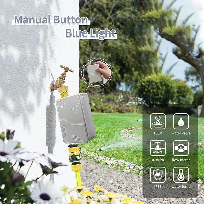 ECOWITT Wittflow Sprinkler Timer, WFC01 Smart Watering Timer, Need to Connect to GW2000 Wi-Fi Hub, Built-in Water Flow Meter and Temperature Sensor, NPT Thread, Intelligent Irrigation