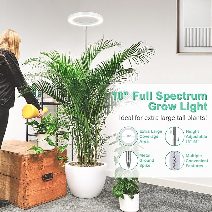 LORDEM 10" Grow Light for Indoor Plants, Full Spectrum Plant Lamp with160 LEDs, 4H/8H/12H Timer, 10 Dimmable Levels, 3 Spectrum Modes, Height Adjustable 61", Ideal for Growing Large Tall Plants