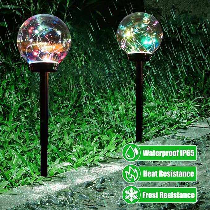 Solar Lights Outdoor Garden Decor,LED Multi-Color Changing 5.9in Globe Waterproof Lamp,Birthday Gifts for Women Mom,for Yard Lawn Backyard Landscape Pathway Patio Outside Gardening Gifts-2 Pack