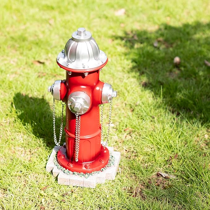 Fake Fire Hydrant for Dogs to Peed on, Dog Fire Hydrant Pee Post, 14.5" Backyard Decor Outdoor Statues Firefighter Gifts for Men (with Base Design)