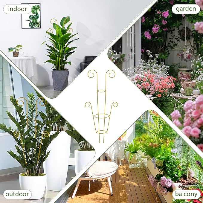 ZOUTOG Trellis for Climbing Plants Indoor 30 Inch, Houseplant Trellis for Potted Plants Metal 4Pcs for Vine Ivy Flower Support,Round Shape,Golden