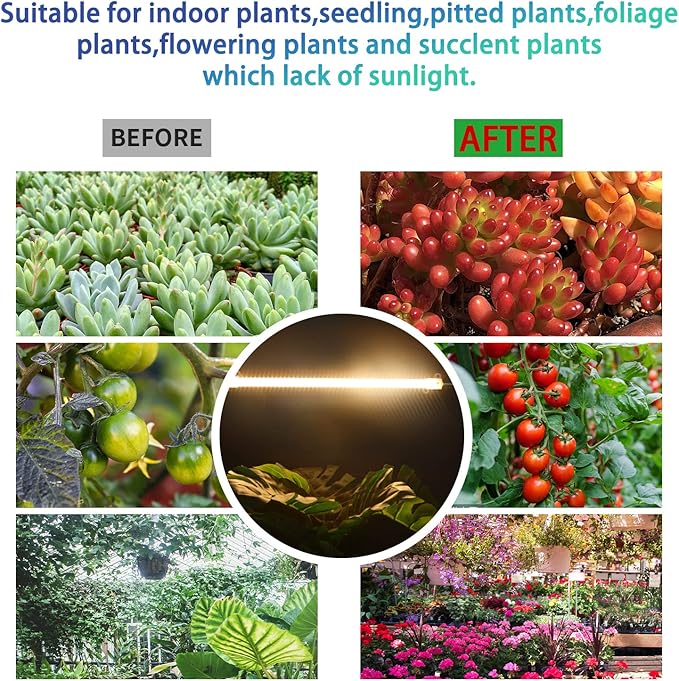 One Strip Growing lamp 2-Pack, Full Spectrum LED Grow Light Strips for Indoor Plants with Auto ON/Off Timer & 4 Dimmable Levels, for Green House Hydroponics Succulent (One Strip×2pcs)