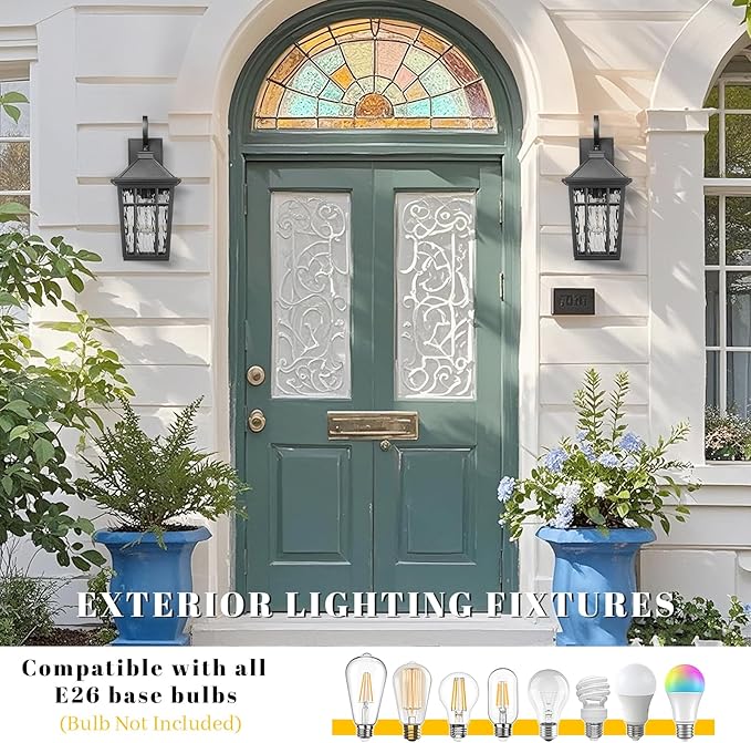 Porch Lights Outdoor Waterproof Exterior Lighting Fixtures 18 Inch Large Size Aluminum Outdoor Wall Lights with Water Ripple Glass E26 Socket