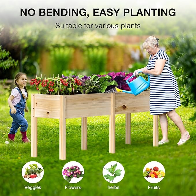 MIXC Wooden Raised Garden Bed with Legs, 72”L X 23”W, Elevated Reinforced Large Planter Box for Vegetable Flower Herb Outdoors