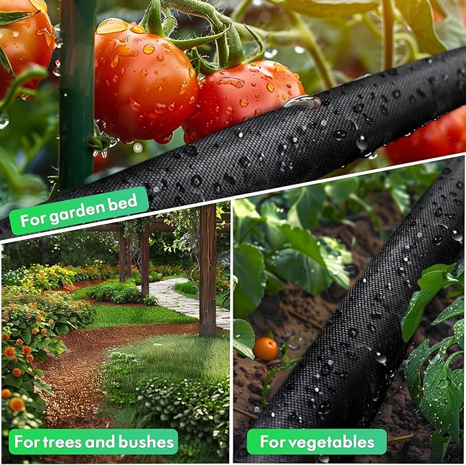 IPOW Thicken 25 ft + 25 ft Heavy Duty Double Layer Design Saves 80% Water Leak Proof Soaker Hose, Drip Watering Hose for Garden, Lawn, Flower Bed, Vegetable Field