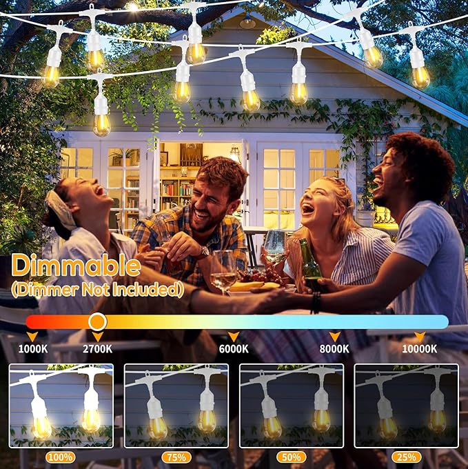 SUFEIMAS 100FT White Outdoor String Lights,IP65 Waterproof 30+2 Plastic LED Bulbs 2700K White Patio String Lights for Outside Porch, Pergola, Backyard, Bistro, Garden,Wedding Lights