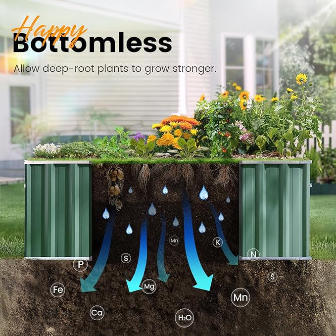 KING BIRD 68" x 36" x 24" Galvanized Raised Garden Bed Outdoor Heightened Steel Metal Planter Box for Deep-Rooted Vegetables, Flowers, Large Raised Bed Kit(Green)