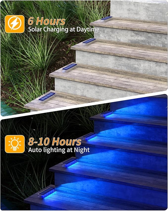 Blue Solar Lights for Outside,8 Pack Solar Deck Lights Outdoor Waterproof LED,Blue Step Light for Outside,Dock Light Solar Powered Waterproof for Deck,Steps,Dock,Driveway,Stair,Path