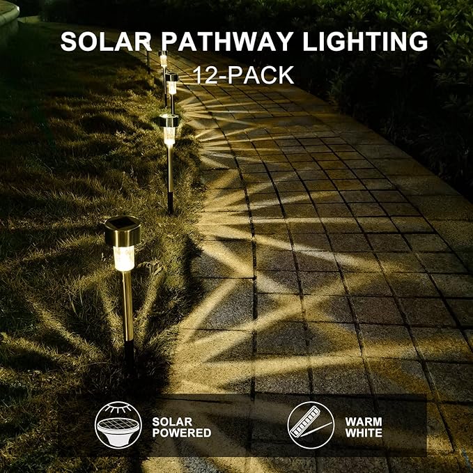 Dream Master Solar Lights Outdoor Waterproof, Stainless Steel LED Landscape Lighting Outdoor Solar Lights for Outside Solar Garden Lights for Pathway, Walkway, Patio, Yard, Lawn - 16 Pack(Warm White)