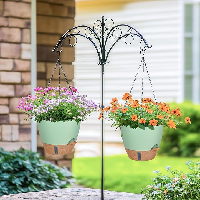 10 Inch Hanging Planters for Indoor Plants, 2 Pack Self Watering Hanging Baskets Flower Pots with Drainage Hole, Visual Reservoir & 2 Kinds of Plant Hanger for Outdoor Garden Home Decor