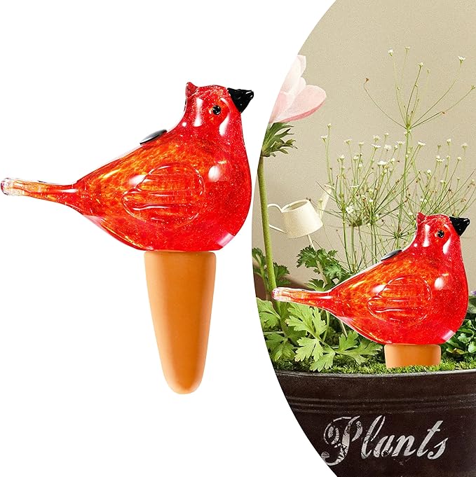 Glass Bird Shaped Plant Watering Ball Glass Automatic Watering Ball Flower Pot Insertion Spike Drip Irrigation Device Watering Ball Irrigation System Plant Enthusiast Gift (Red)