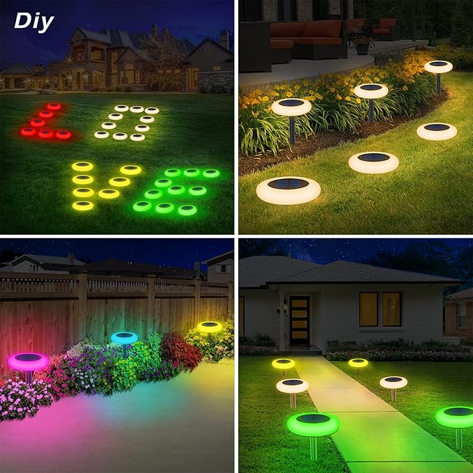intelamp Colorful Solar Lights for Outside Solar Garden Lights Backyard Decor Outside Lights for Yard Color Changing Solar Pathway for Yard Garden Pathway,6 Pack