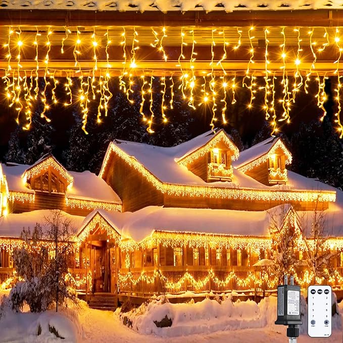 JMEXSUSS 800 LED Icicle Lights for Outside, Icicle Christmas Lights Outdoor, Warm White Christmas Lights for House Holiday Party Wedding Christmas Decorations