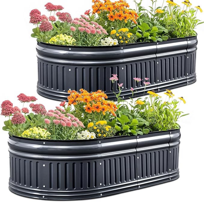 KING BIRD Raised Garden Bed Kit 2025 Upgraded Modular DIY Galvanized Planter Garden Box Outdoor for Gardening, Vegetables, Flowers, Elegant Roman Column Design, 47x24x24 in, Dark Grey