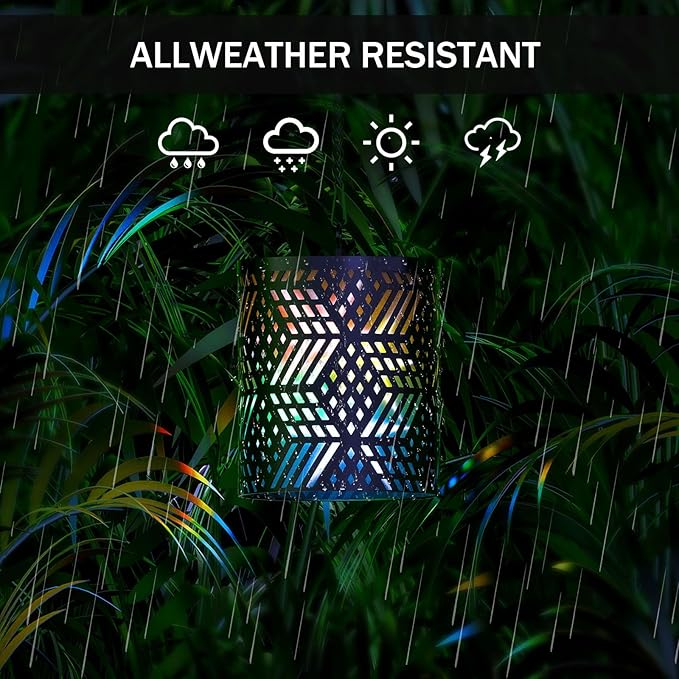 RGB Solar Lanterns Outdoor Waterproof Hanging Solar Lights Gifts for Men Women Metal Decorative LED Lanterns for Yard, Patio, Lawn, Tabletop, Pathway, Landscape, Garden Decor Diamond Pattern (1 Pack)