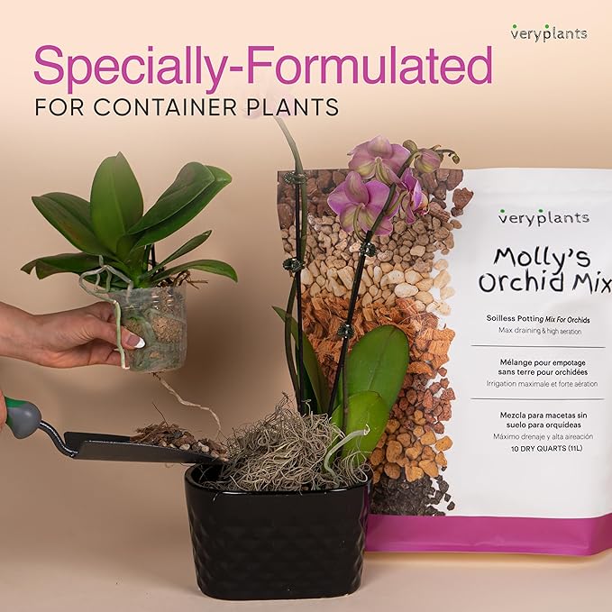 Molly's Orchid Mix - Premium Soilless Potting Mix for Orchids - Contains Bark, Coco Chips, Akadama, Pumice, Lava Rock 10 Dry Quarts