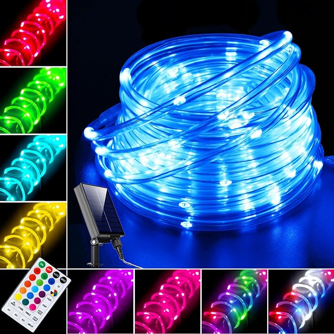 LitHome 18 Colors 50FT Solar Outdoor String Lights Waterproof,Color Changing 150 LED Rope Lights, Remote Controlled Fairy String Tube Lights for Outside Fence Trampoline Yard Christmas Decor