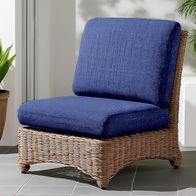 Codi Outdoor Seat Cushions for Patio Furniture 22x22 Inch, Waterproof Chair Cushion with Textured Fabric, Handles & Adjustable Straps, Fade Resistant - Set of 2, Naby Blue