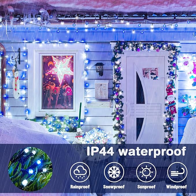JMEXSUSS 500 LED Blue and White String Lights Outdoor, 173ft 8 Modes LED Christmas Lights Indoor, Waterproof Christmas Twinkle Lights for Tree Holiday Decorations