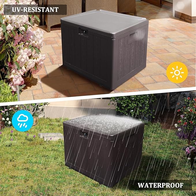Premium Pro Edition 35 Gallon Lockable Resin Deck Box, Waterproof & UV-Resistant Outdoor Storage Box for Outdoor Storage, Garden Tools & Pool Accessories Storage, Brown