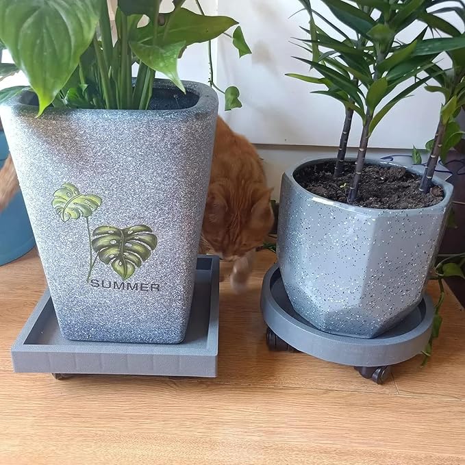 WanderingDonkey 2 Pack of 9.8 Inch Heavy Duty Plant Caddy with Wheels,Rolling Plant Stand Pot Trolley, Potted Flower Mover Dolly with Casters Round Coaster for Indoor Outdoor, Brown