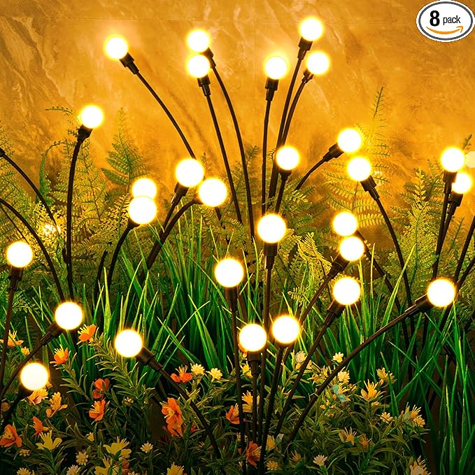 ASMAD Solar Lights Outdoor(8-Pack, 64 LEDs), Solar Garden Lights, Outdoor Decorations, Firefly Light for Patio Decor, Big Bulb, Unique Gifts for Women, Gifts for Grandma