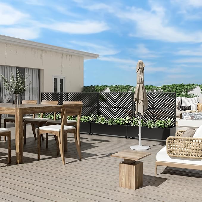 Casaphoria Metal Raised Garden Bed with Trellis and Wheels, 47"x47"x16" Planter Box for Climbing Plants, Vegetables & Vines, Features Drainage Holes and Privacy Screen (Black-Parallel)