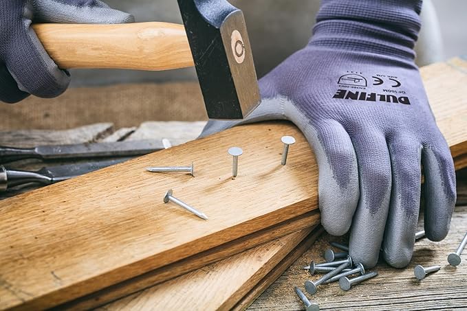 DULFINE Safety Work Gloves PU Coated-12 Pairs,Grey Seamless Knit Glove with Polyurethane Coated Smooth Grip on Palm & Fingers, for Men and Women, Ideal for General Duty Work (Medium)